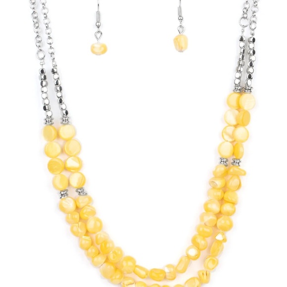 Yellow Beaded Necklace and Earring Set - Picture 1 of 7